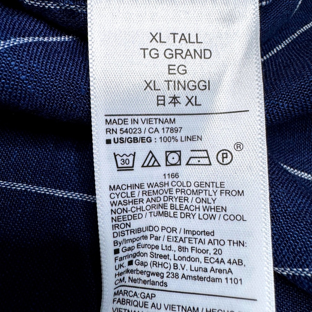 GAP The Boyfriend Shirt Tunic XL TALL 100% Linen Navy White Stripes Minimalist - Picture 8 of 8